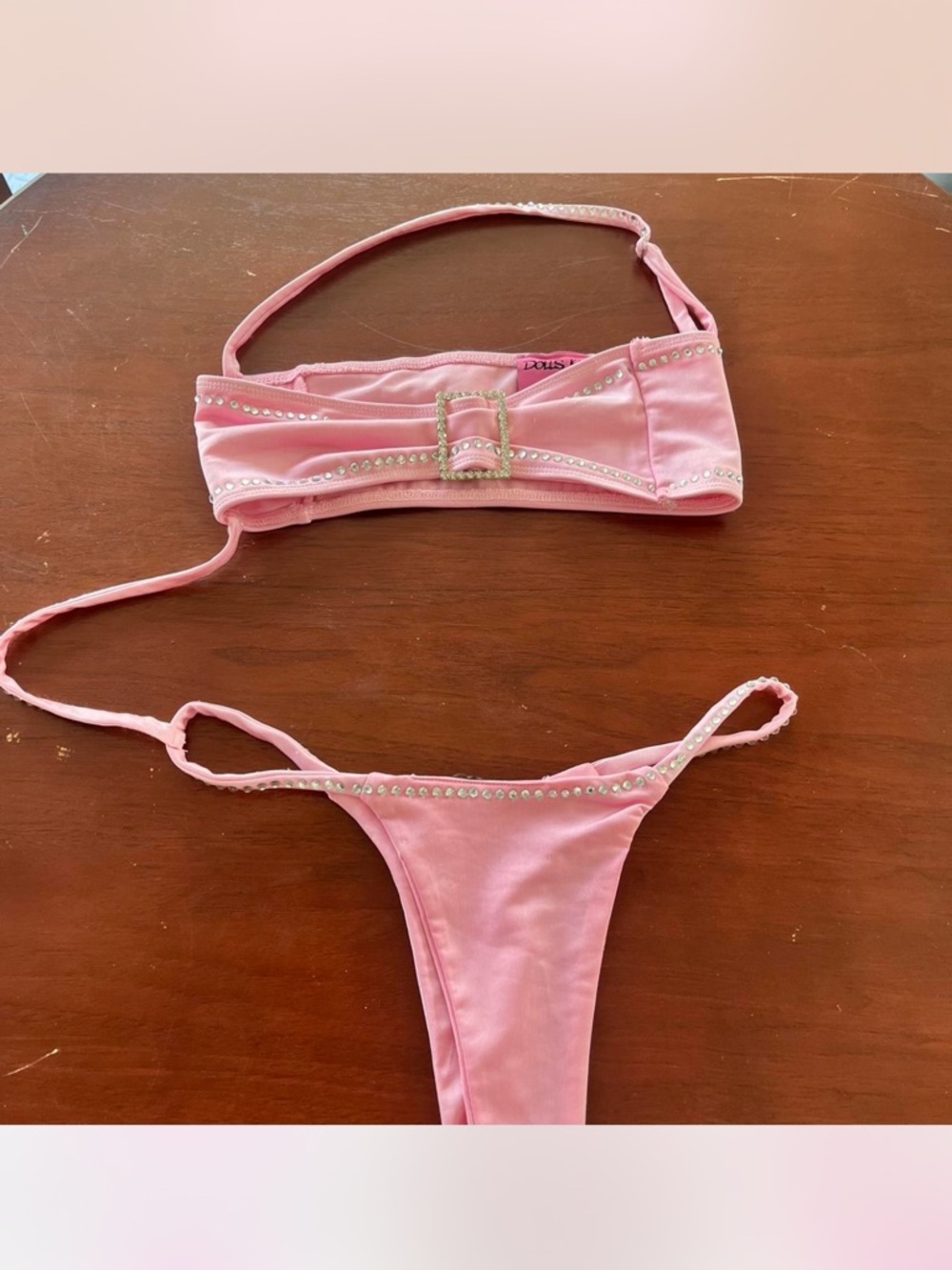 Dolls Kill Pink Rhinestone Bow Bikini Set